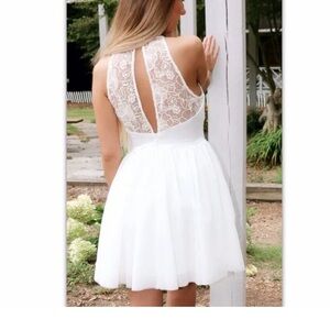 Ark Co | Anthropologie Chiffon Prom Dress Size M White Halter Neck Empire Waist